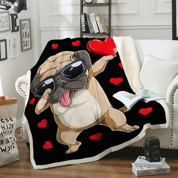 Dabbing Pug Valentines Day Sherpa Fleece Blanket
