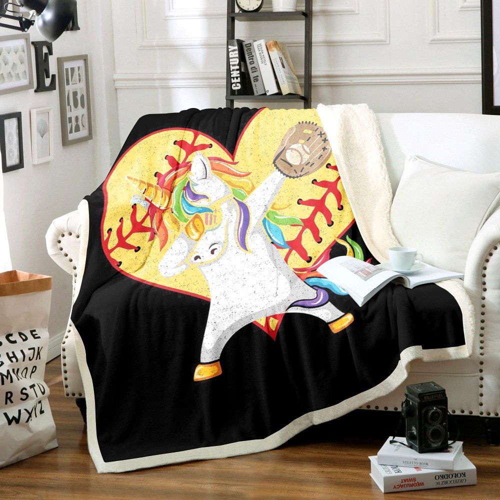 Dabbing Unicorn Softball Sherpa Fleece Blanket