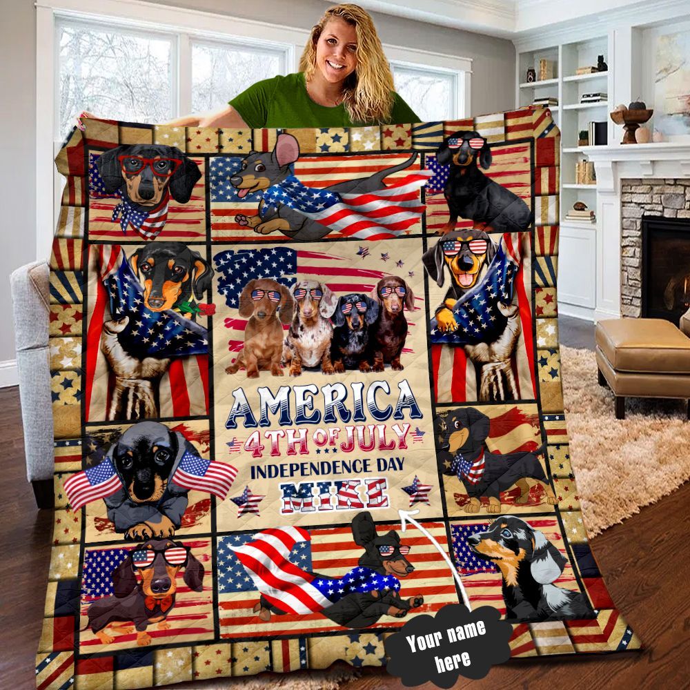 Dachshund 4th of July Personalized Quilt Blanket LML110604DT