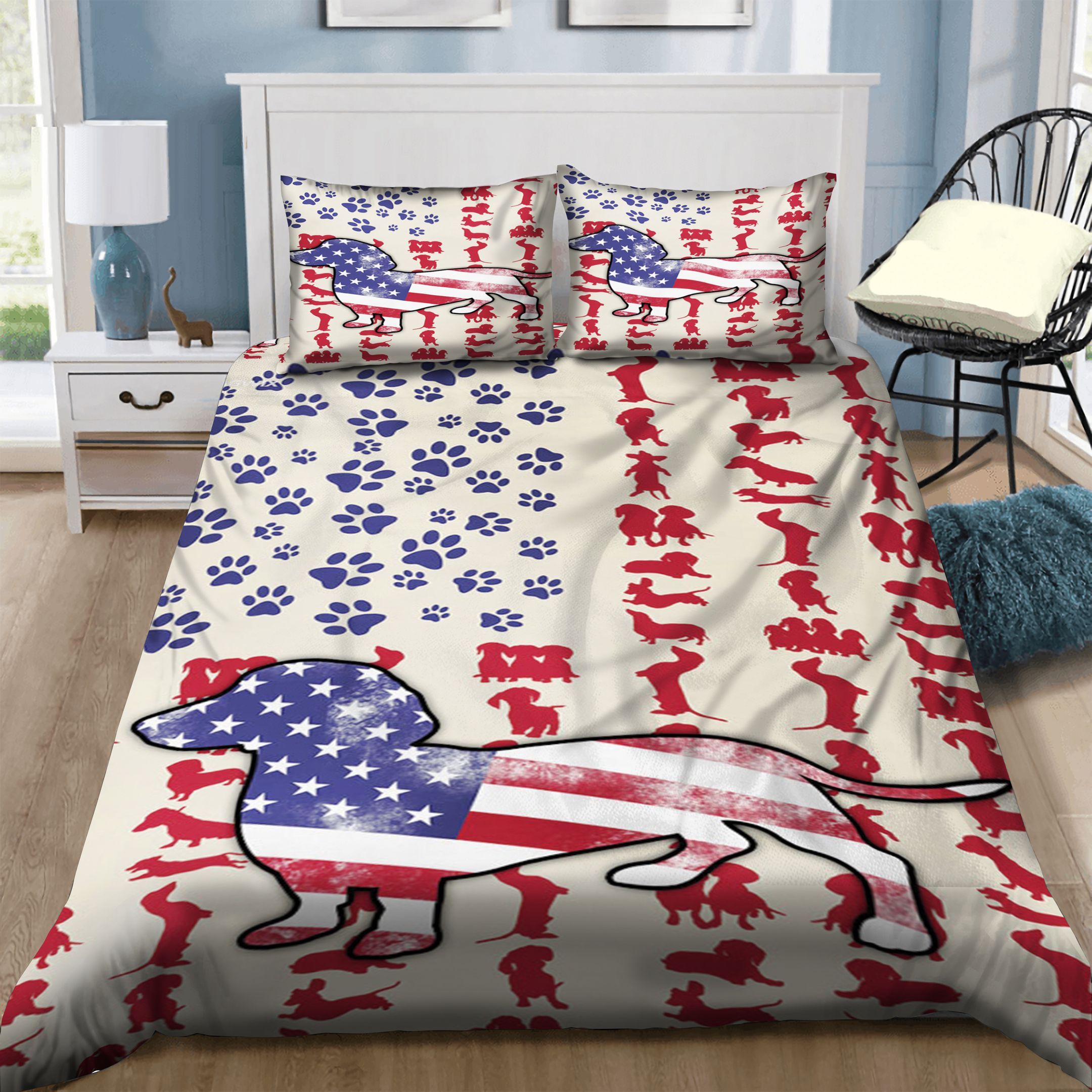 Dachshund American Flag Bedding Set