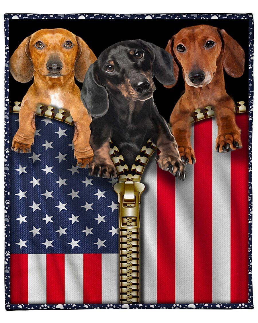 Dachshund American Flag Zipper Fleece Blanket For Dog Lovers Fleece Blanket