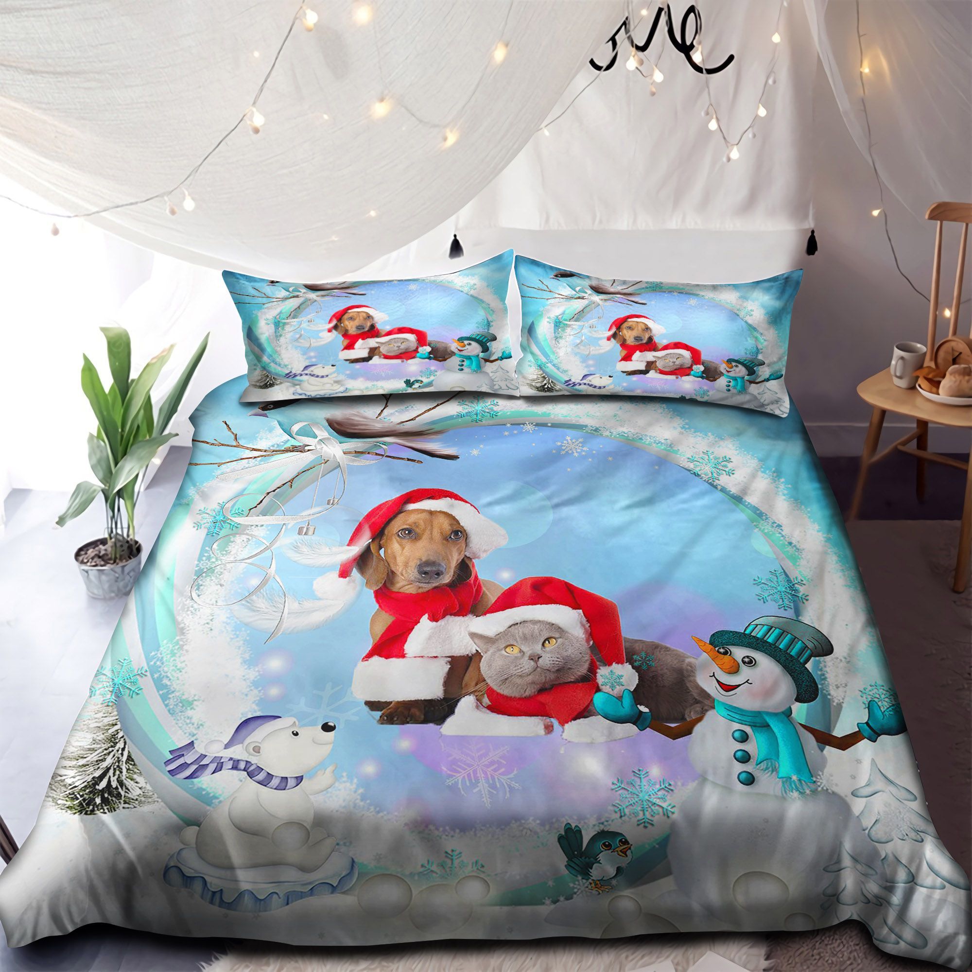 Dachshund And British Cat Merry Christmas Bedding Set