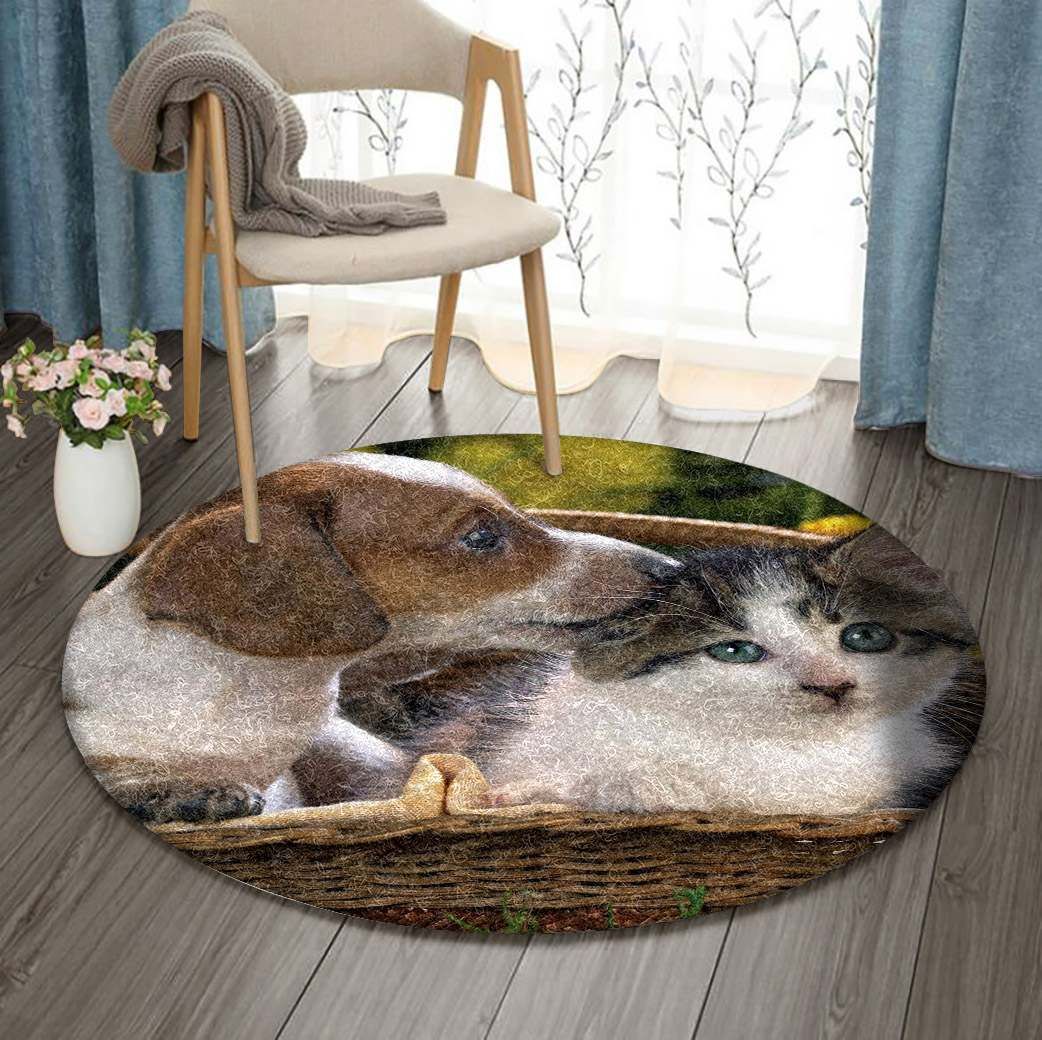 Dachshund And Kitty Round Carpet