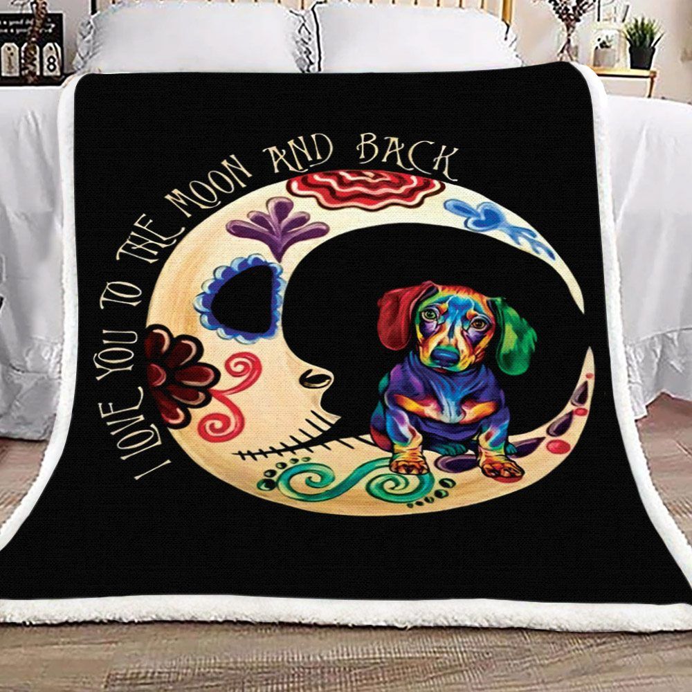 Dachshund And Moon Sherpa Fleece