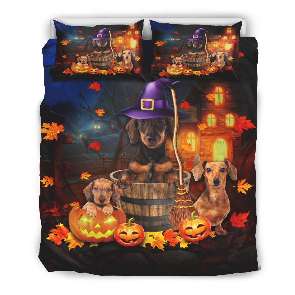 Dachshund And Pumpkin Halloween Bedding Set