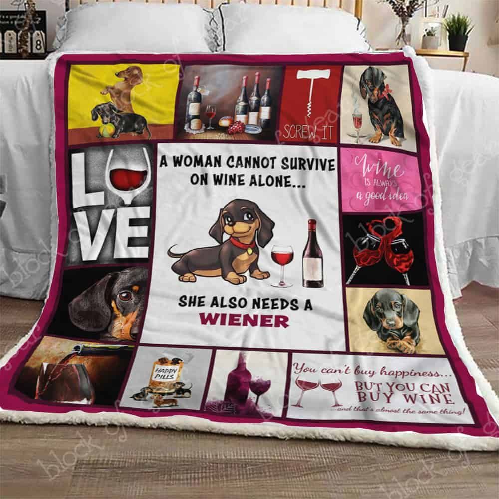 Dachshund And Wine Fleece Blanket