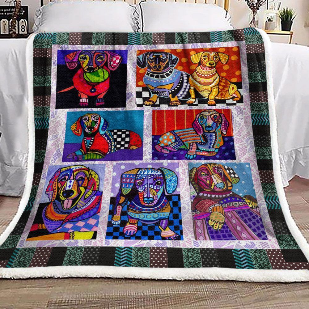 Dachshund Art Sherpa Fleece Blanket