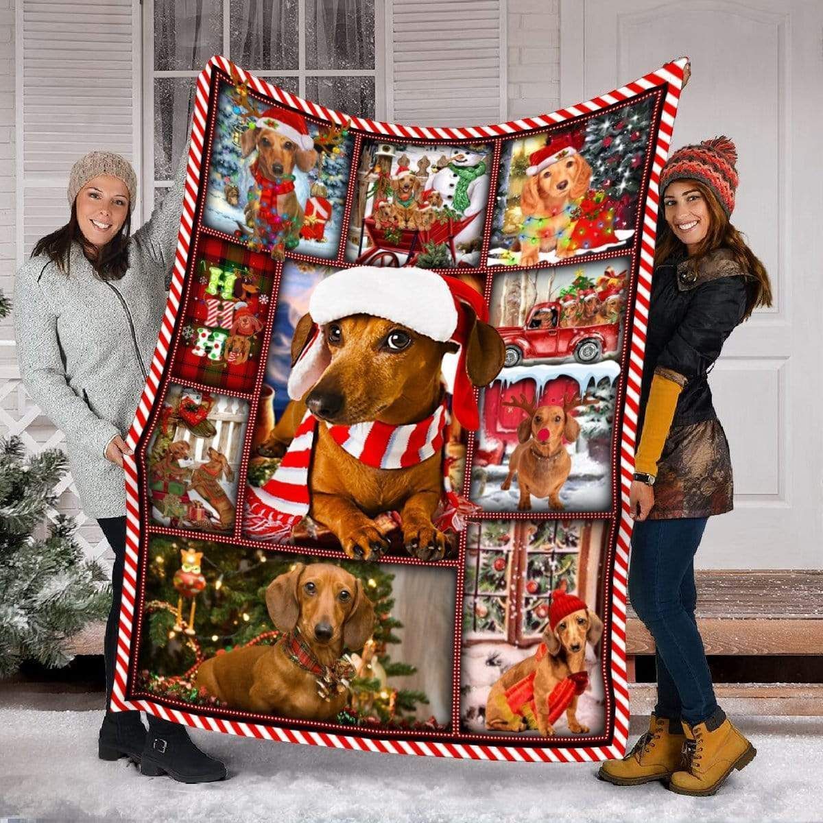 Dachshund Brown Happy Christmas Dachshund Fleece Blanket Gift For Dog Lovers