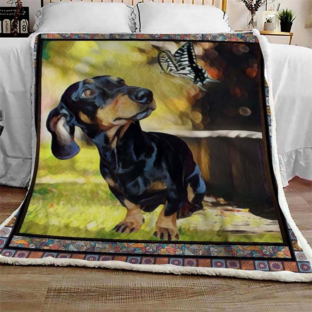 Dachshund Butterfly Sherpa Fleece Blanket