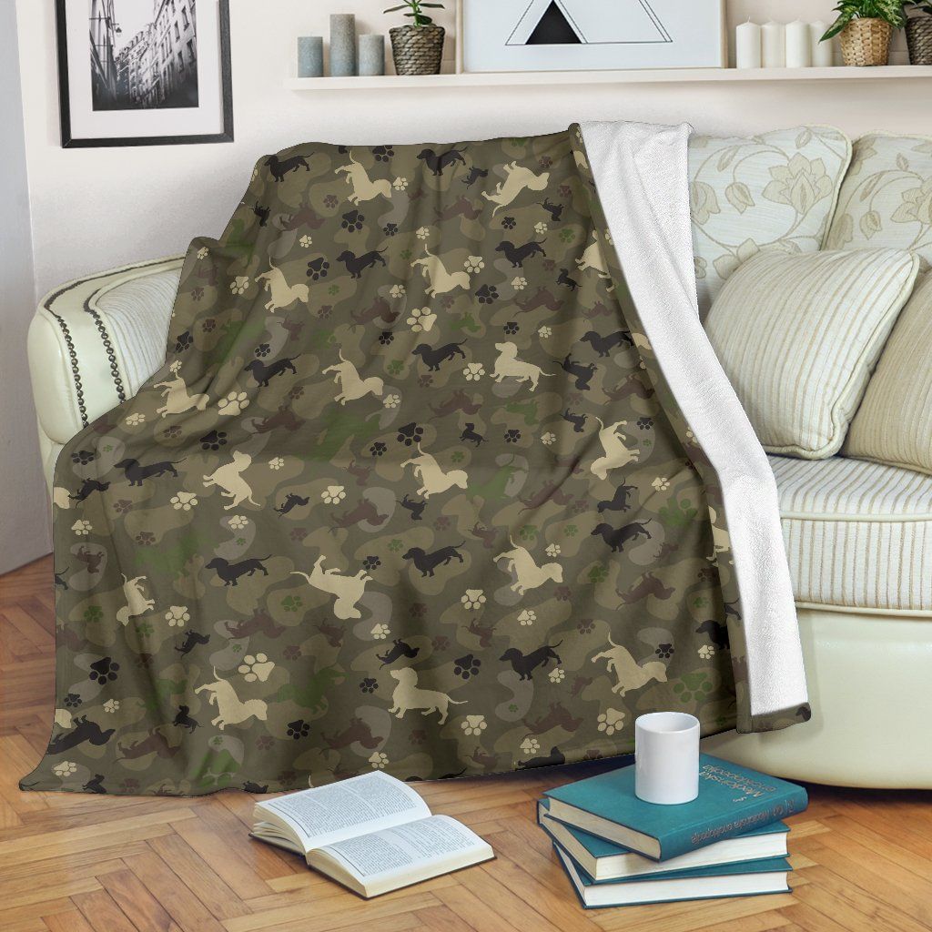 Dachshund Camo Sherpa Fleece Blanket