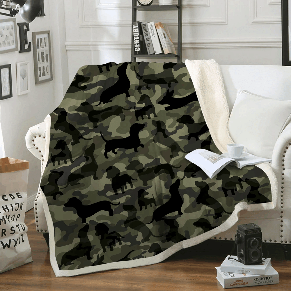 Dachshund Camo Sherpa Fleece Blanket