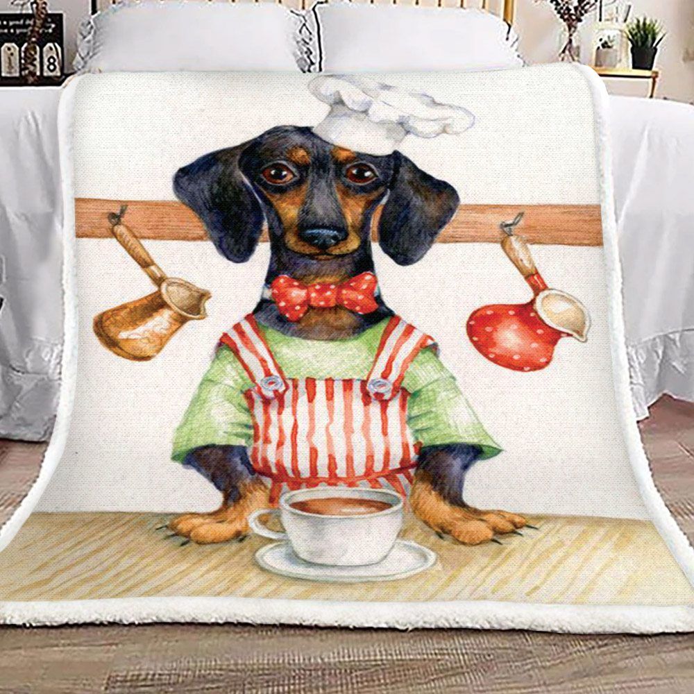 Dachshund Chef Sherpa Fleece