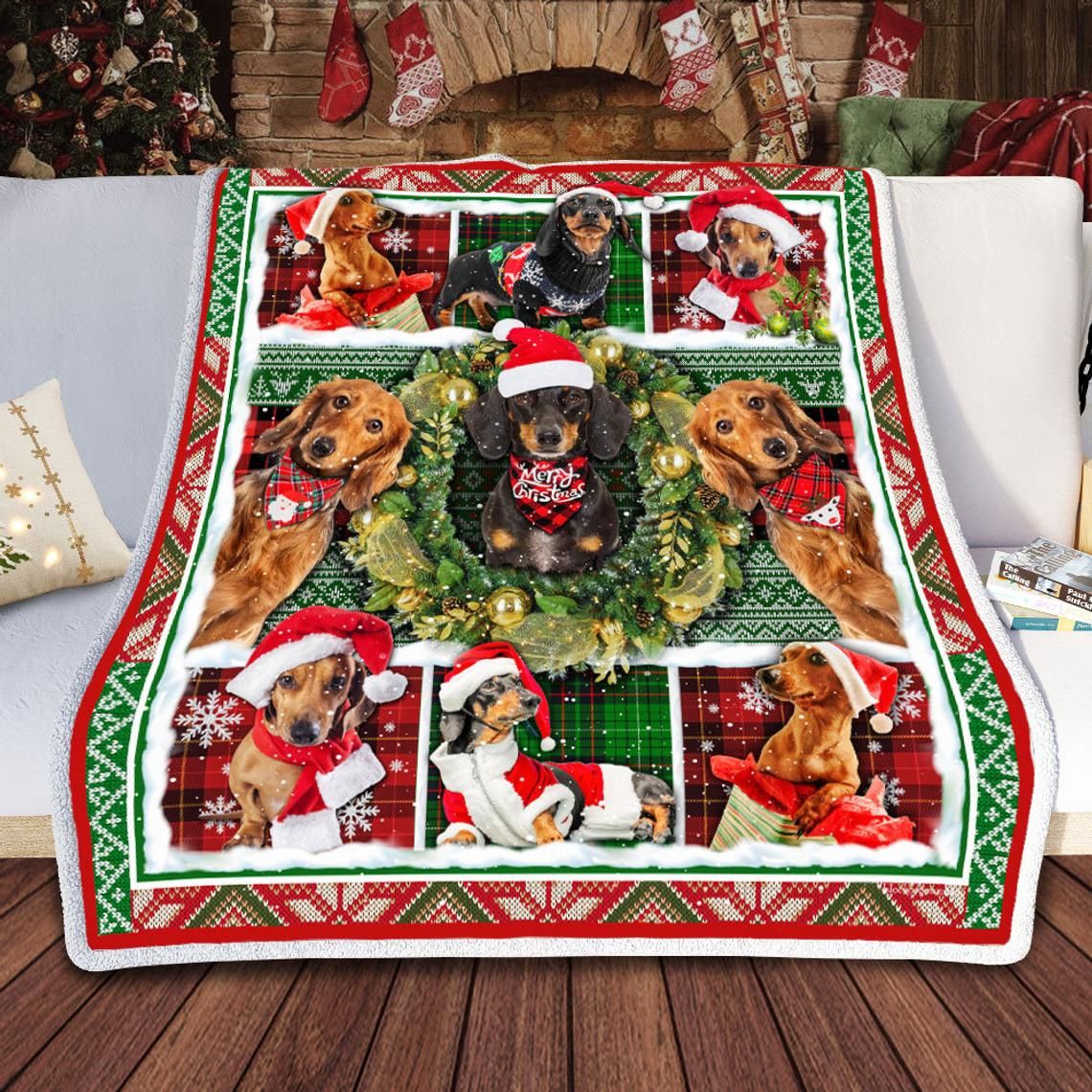Dachshund Christmas Fleece Blanket