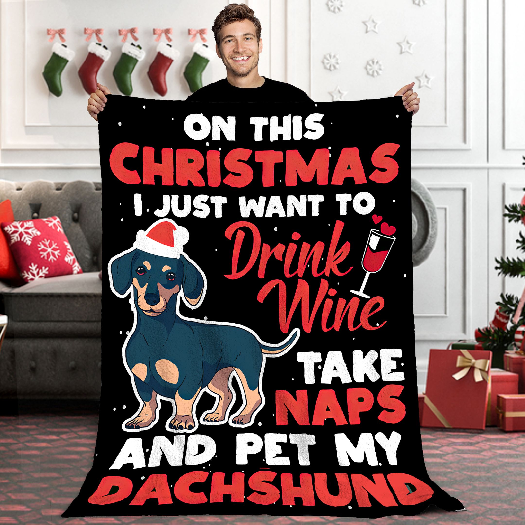 Dachshund Christmas Sherpa Fleece Blanket