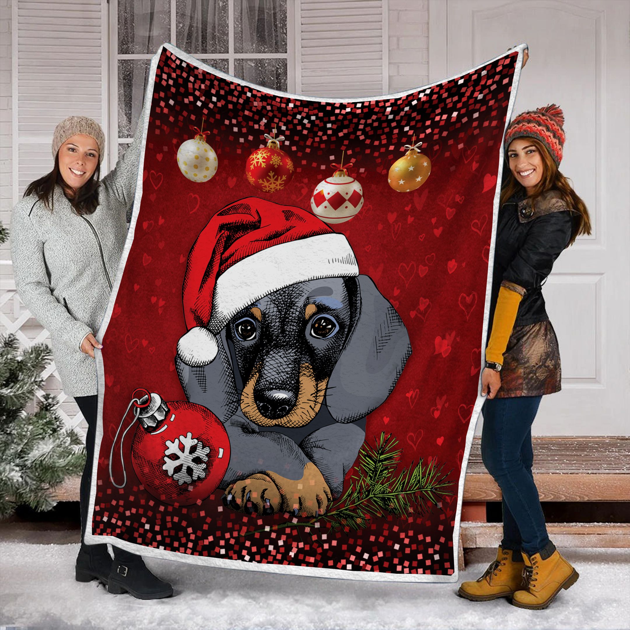 Dachshund Christmas Fleece Blanket
