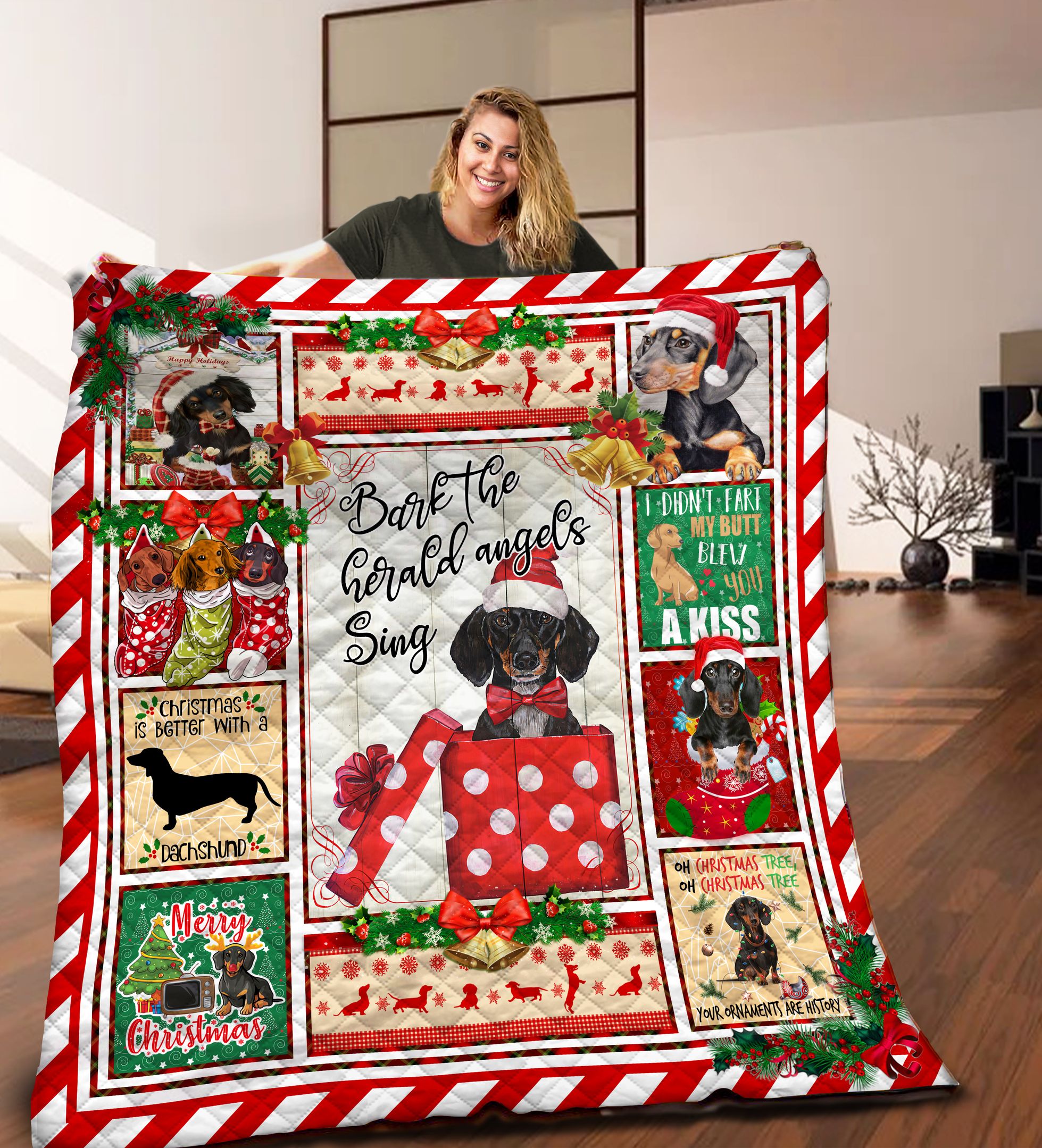Dachshund Christmas HHH141110NA Quilt Blanket