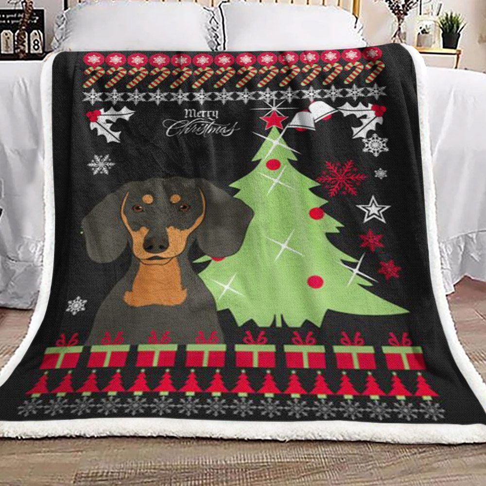 Dachshund Christmas Sherpa Fleece Blanket