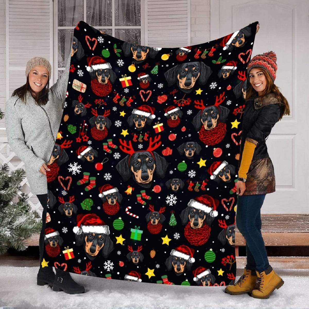 Dachshund Christmas Fleece Blanket