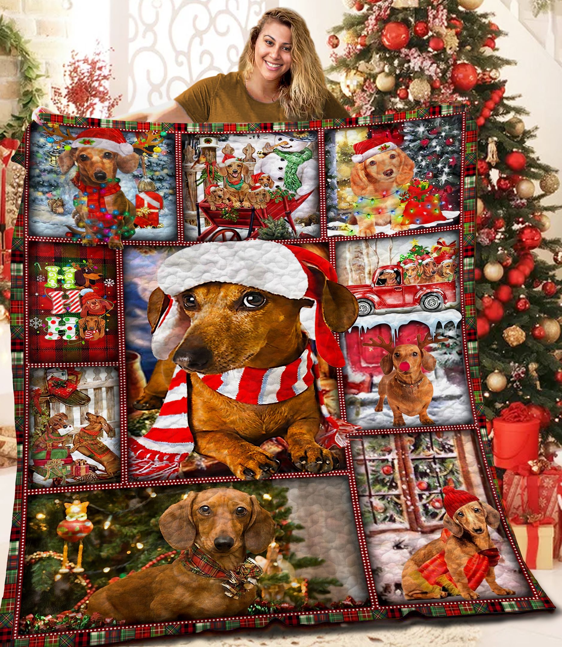 Dachshund Christmas MMM121102MI Quilt Blanket