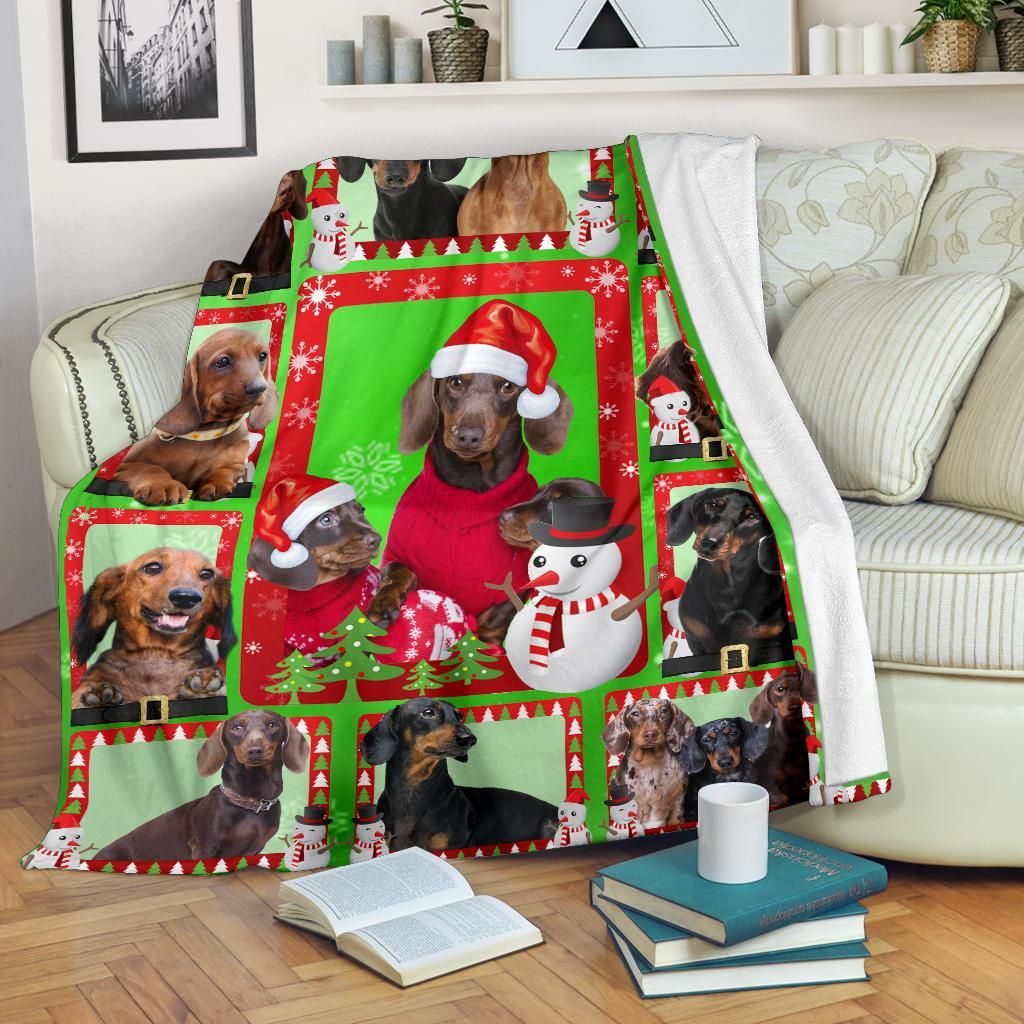 Dachshund Christmas Snowman Sherpa Fleece Blanket