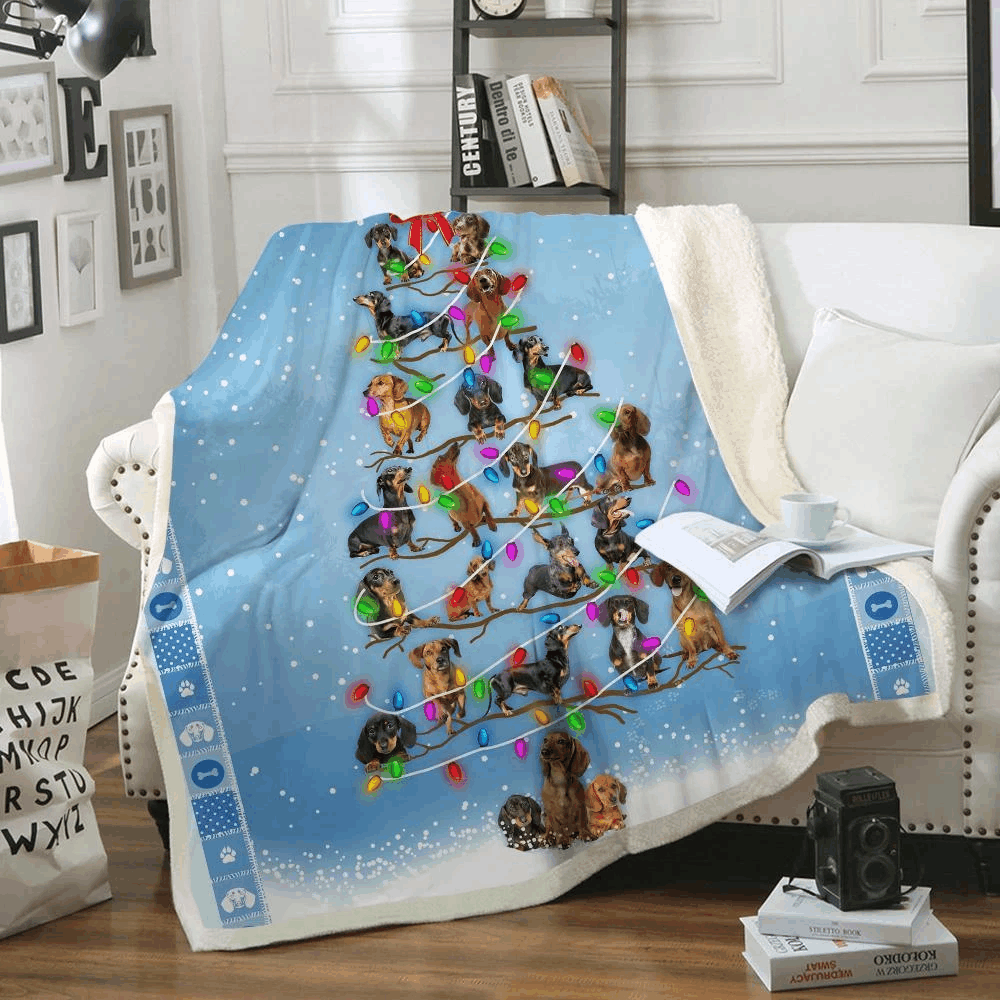 Dachshund Christmas Tree Sherpa Fleece Blanket