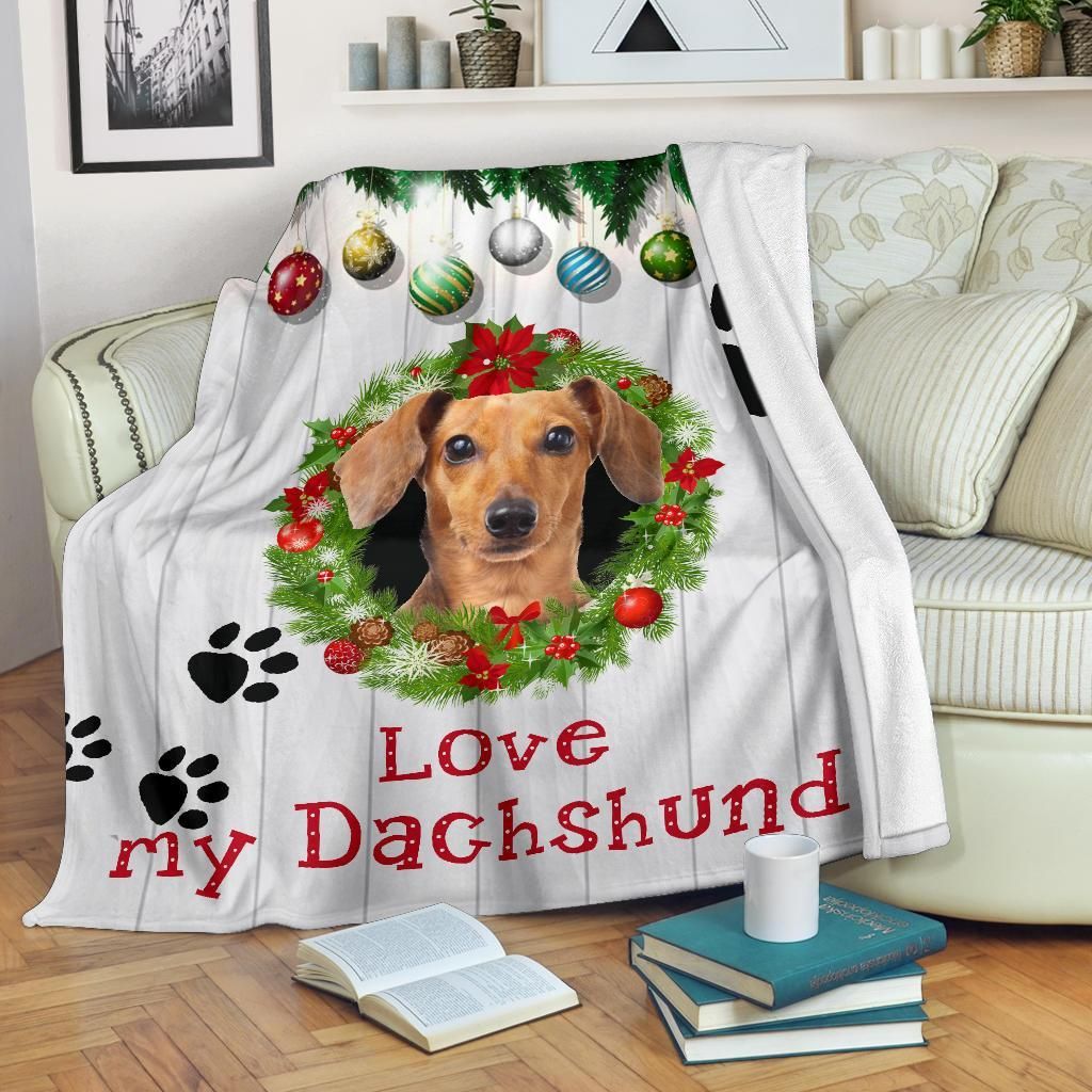 Dachshund Christmas Wreath Sherpa Fleece Blanket