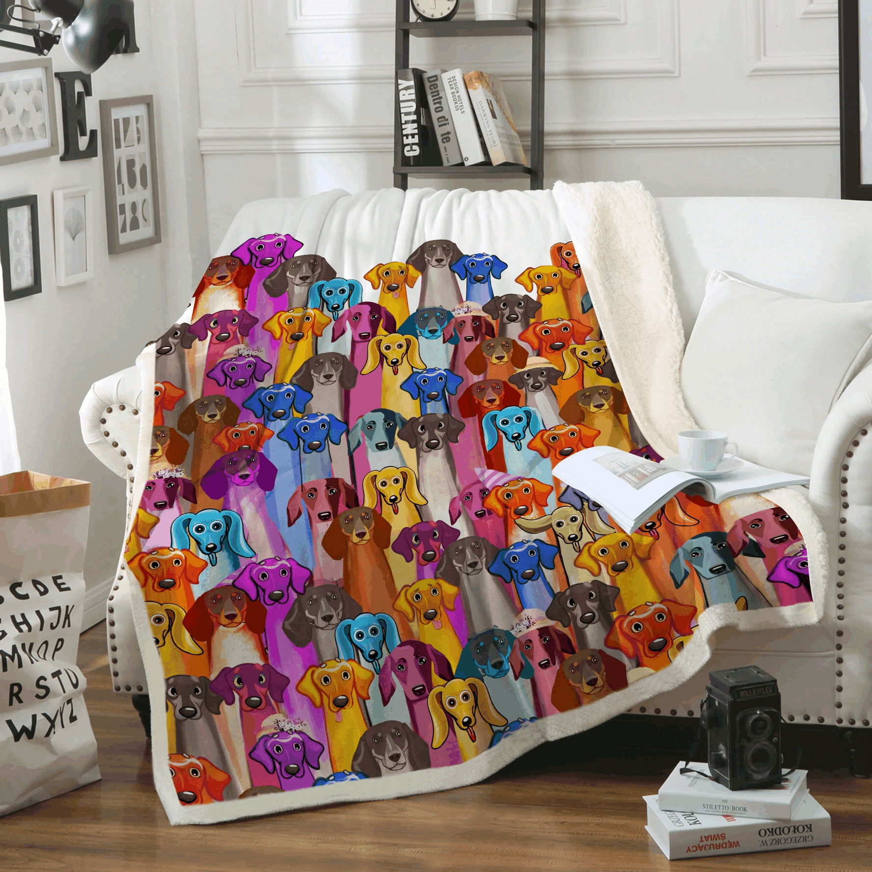 Dachshund Colorful Sherpa Fleece Blanket