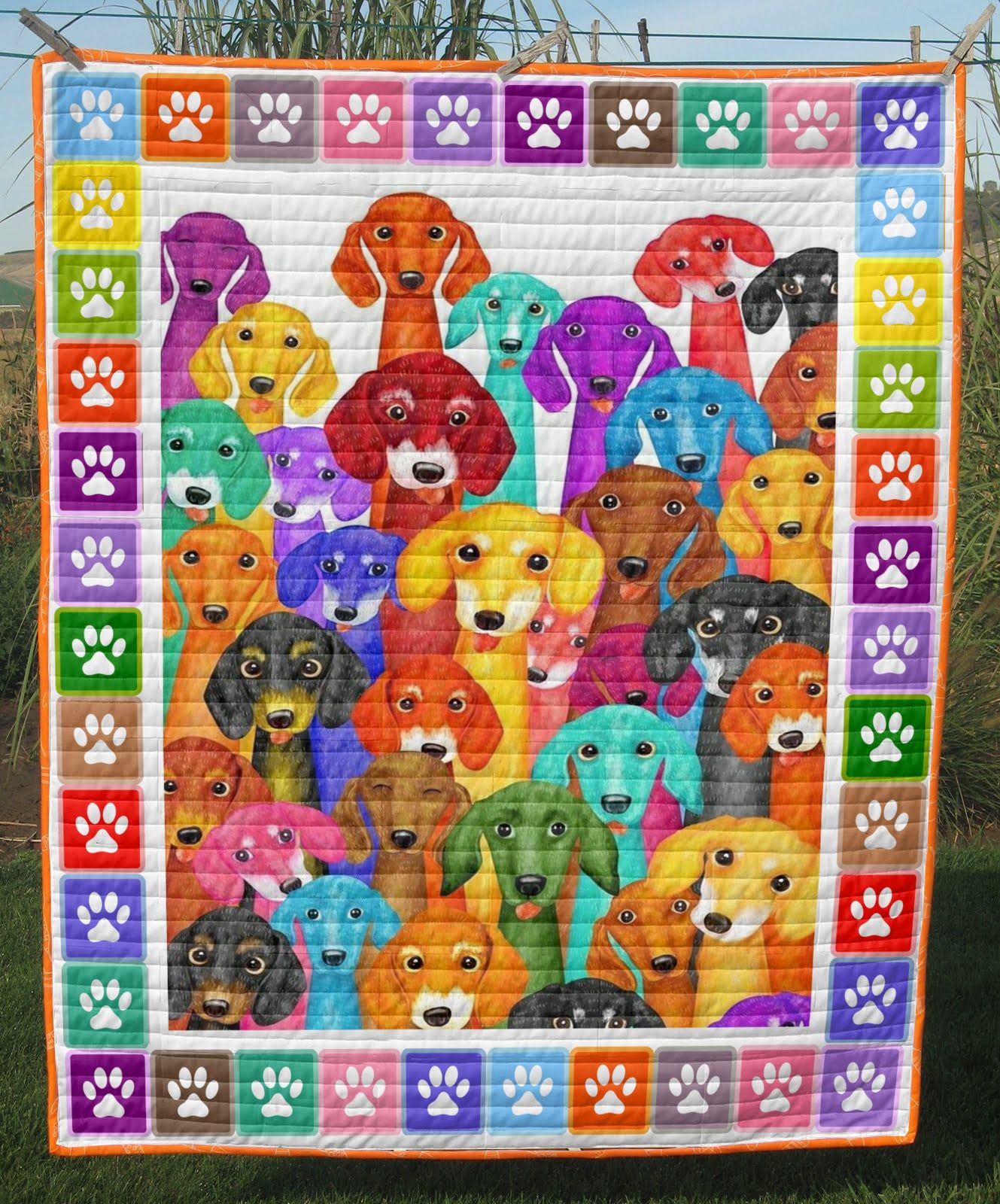 Dachshund Colorful Paws On Me Quilt Blanket DHC0201201410TD