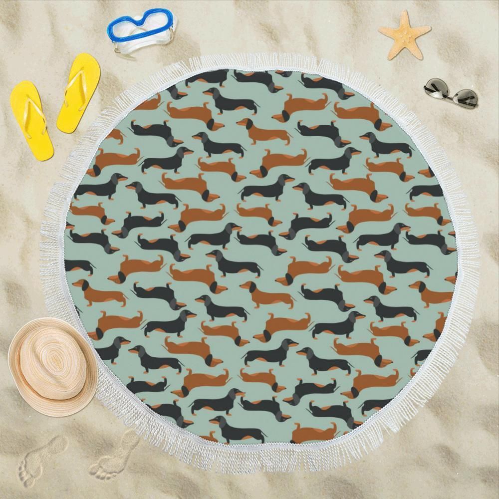 Dachshund Cute Pattern All Over Printed Round Beach Towel
