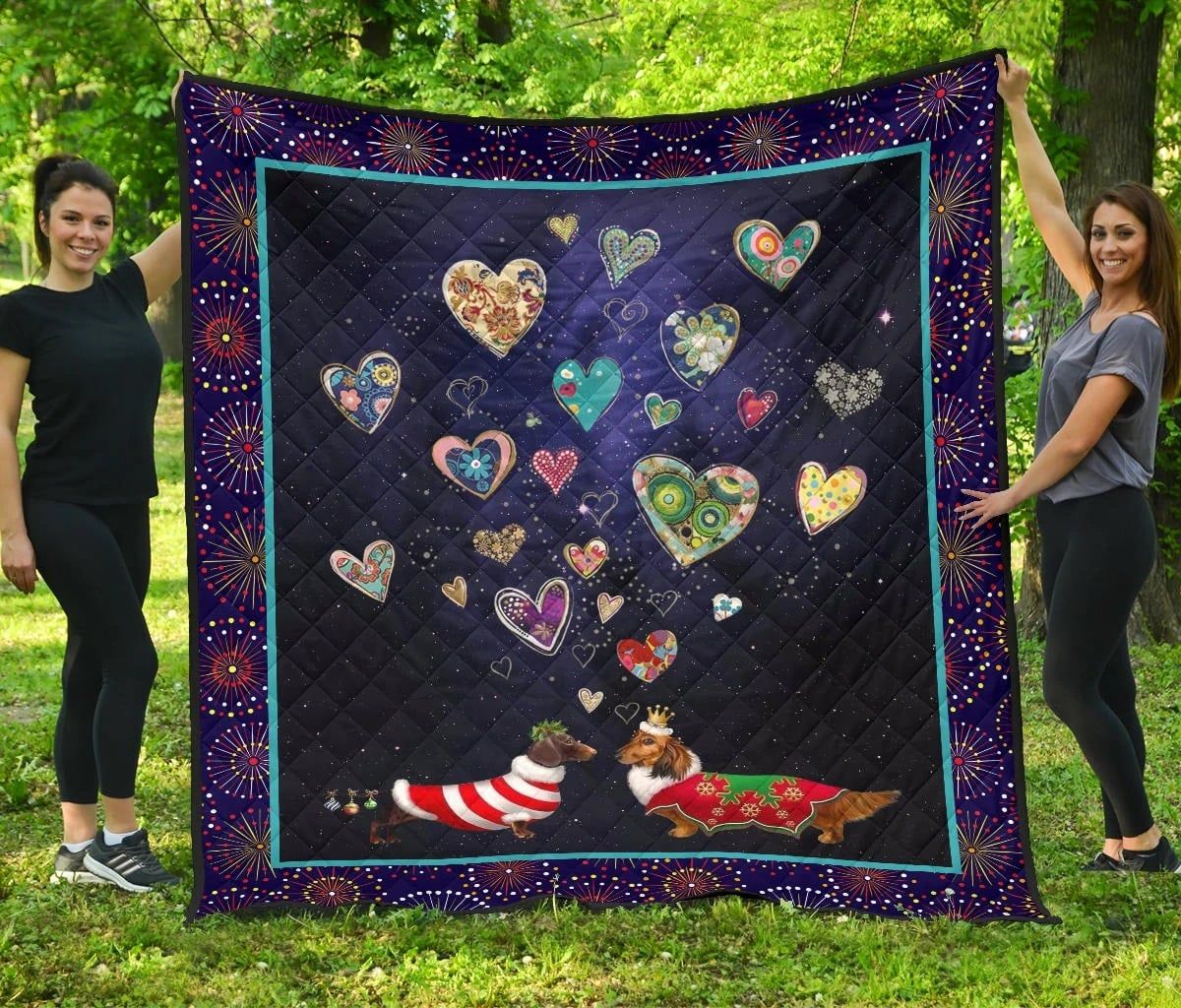 Dachshund Dachshund With Firework Quilt Blanket Christmas Christmas Gifts Merry Christmas Holiday Gifts Gift Dhc03011278Dd
