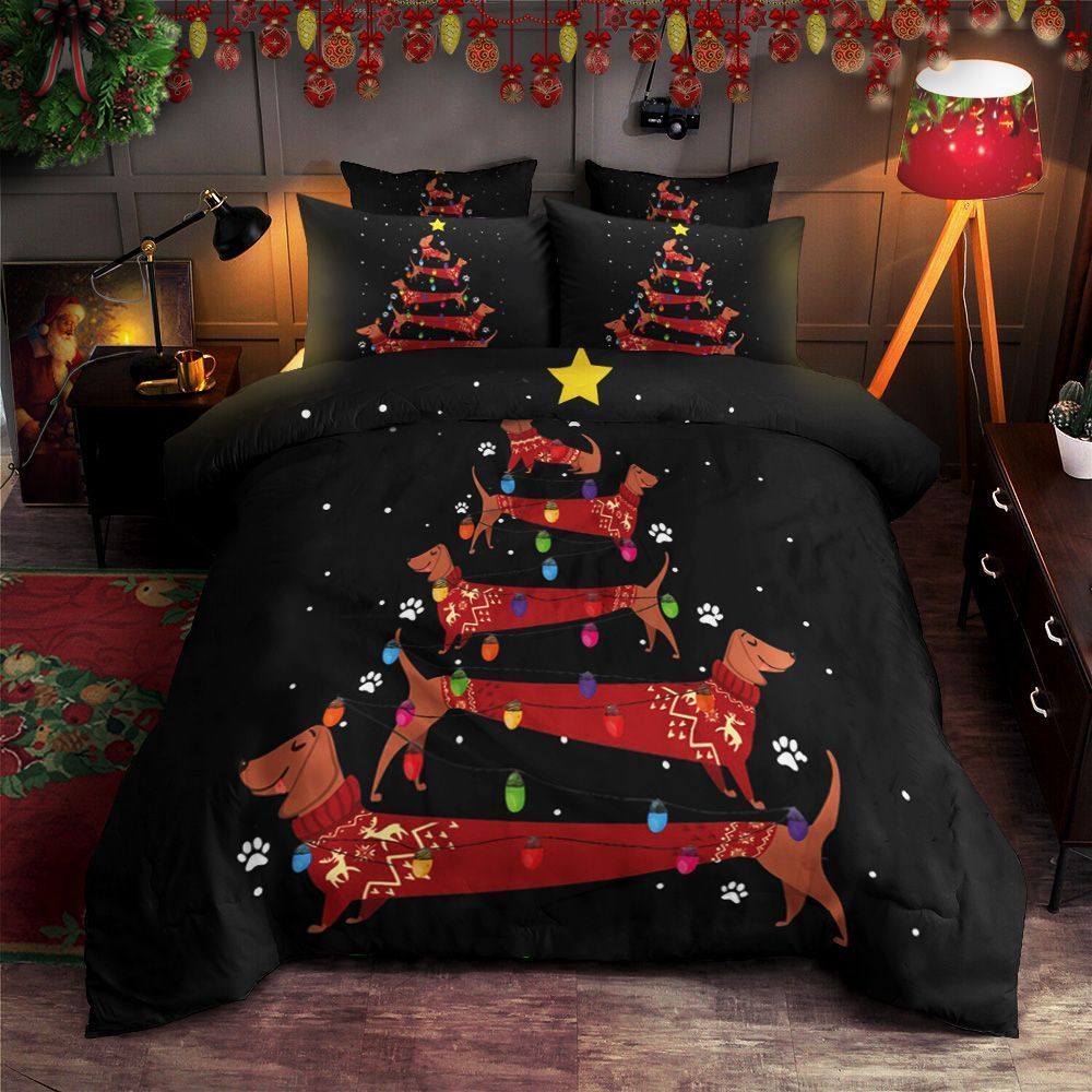 Dachshund Dog Christmas Tree Bedding Set