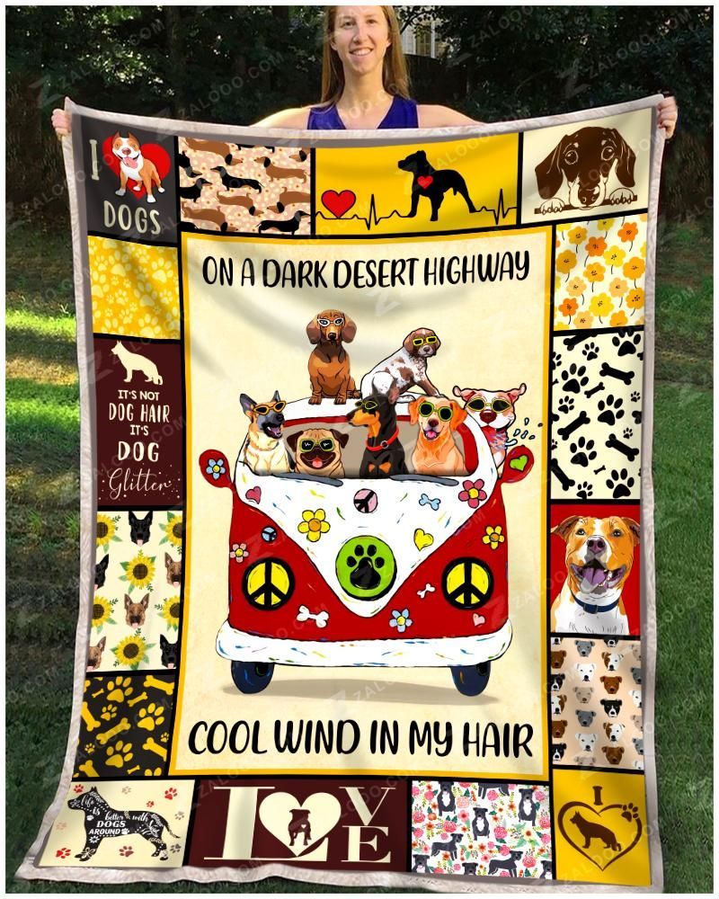Dachshund Dog On A Dark Desert Highway Sherpa Fleece Blanket