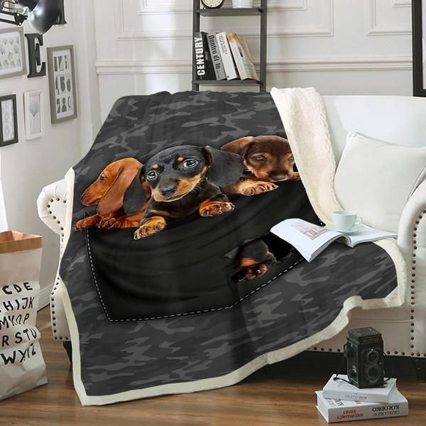 Dachshund Dog Pocket Sherpa Fleece Blanket