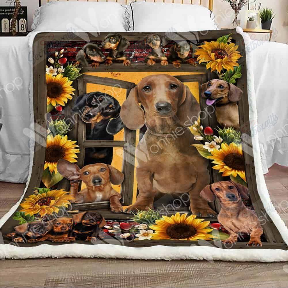 Dachshund Dog Sunflower Fleece Blanket