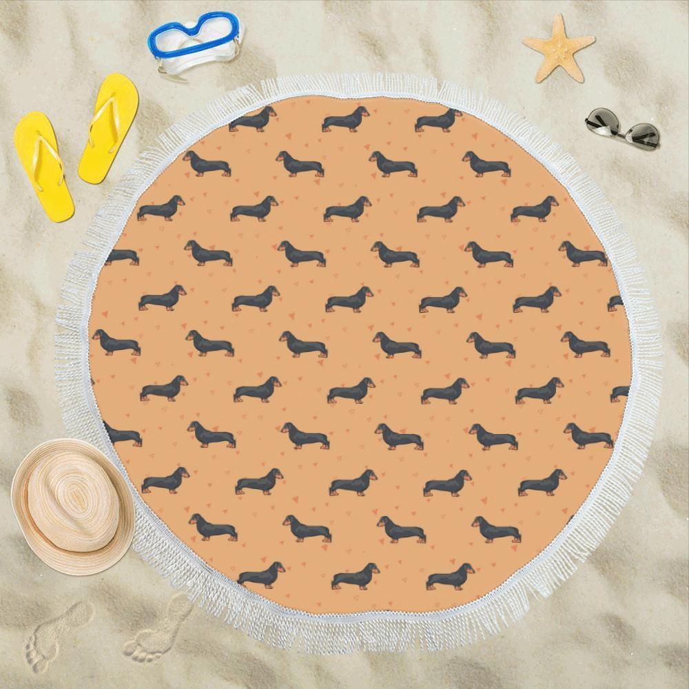 Dachshund Draw Print Pattern Round Beach Towel