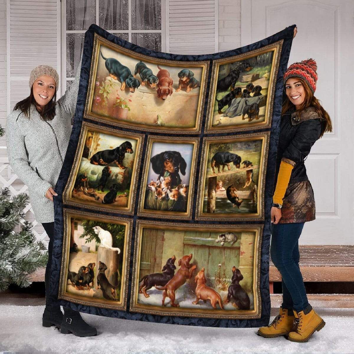 Dachshund Family Frame Fleece Blanket Gift For Dog Lovers