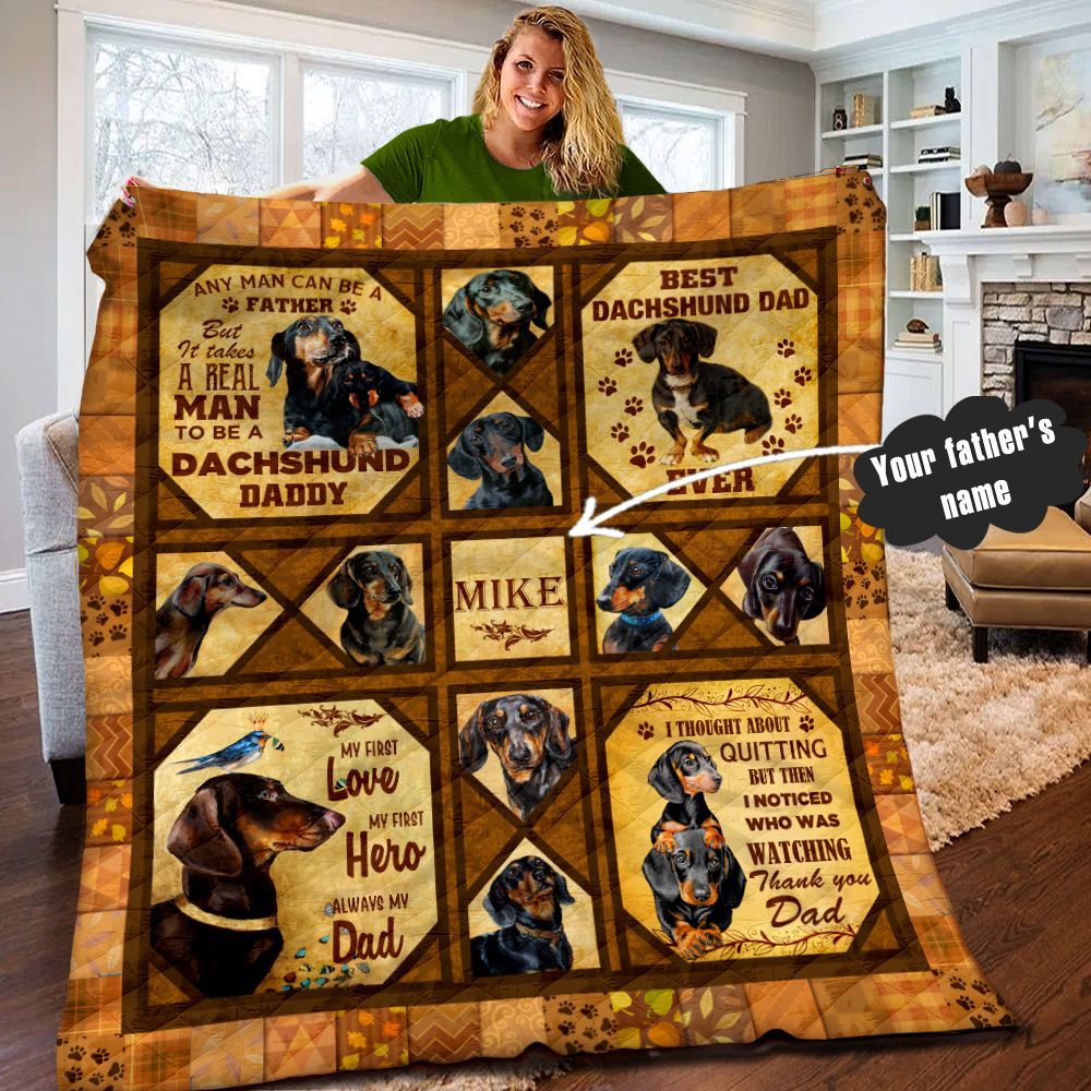 Dachshund Fathers Day Personalized Quilt Blanket LML020603DT