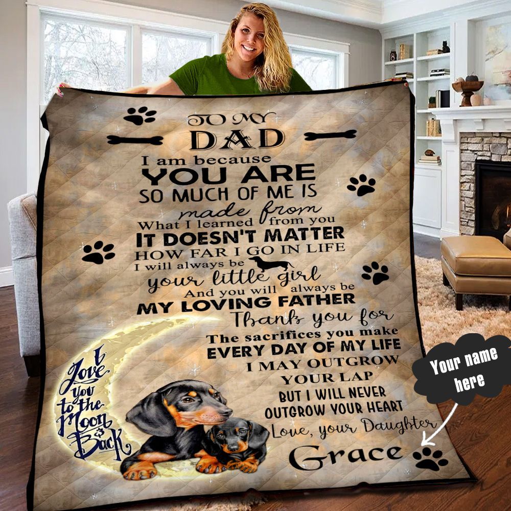 Dachshund Fathers Day Personalized Quilt Blanket LML300502DT