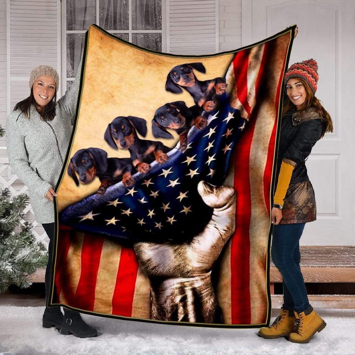 Dachshund Fleece Blanket Gift For Dog Lovers Dachshund Puppies American Flag