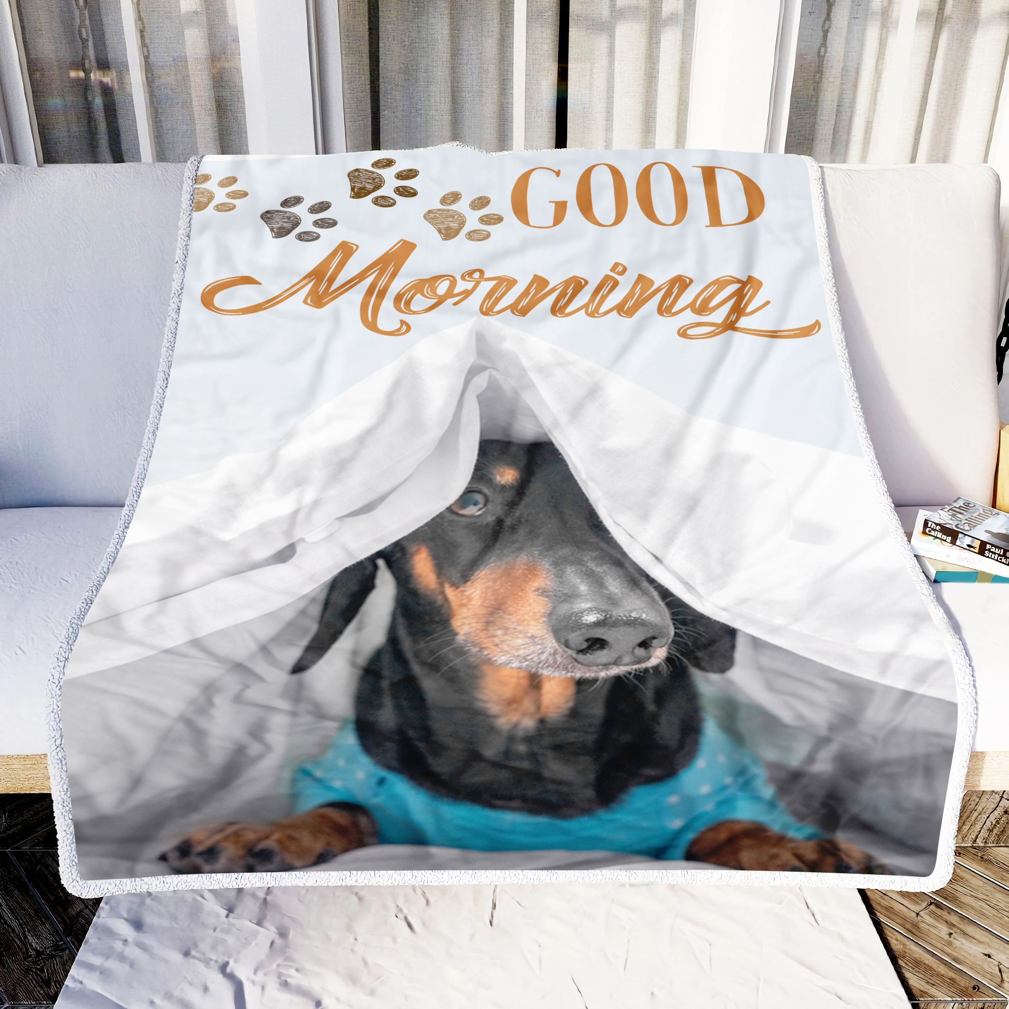 Dachshund Good Morning Fleece Blanket