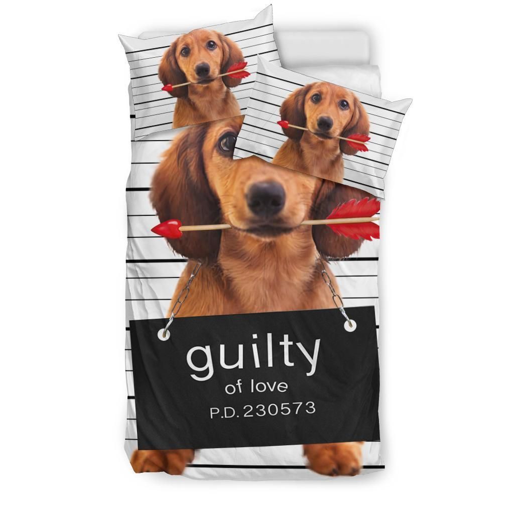 Dachshund Guilty Black And White Stripes Bedding Set