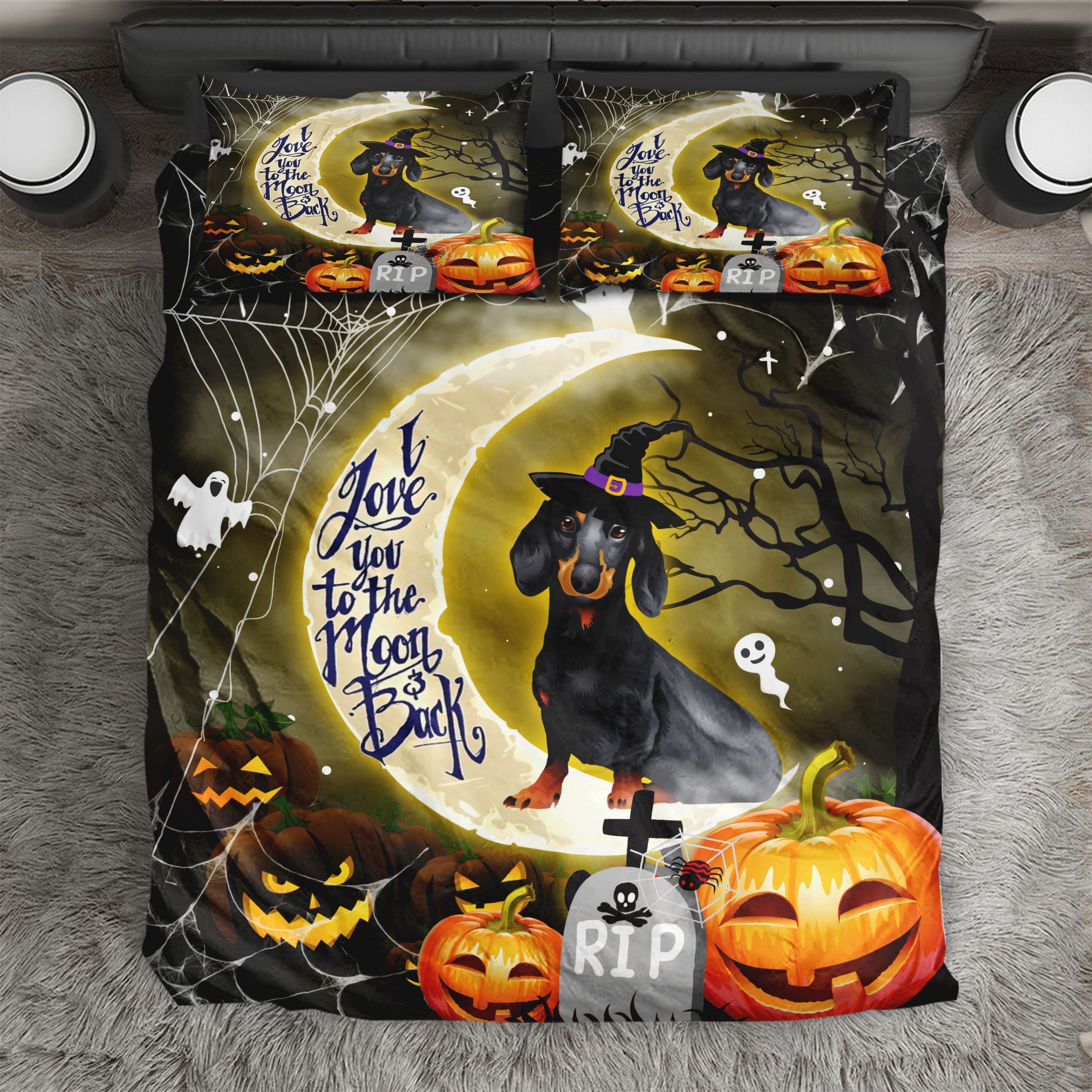 Dachshund Halloween I Love You To The Moon And Back Bedding Set