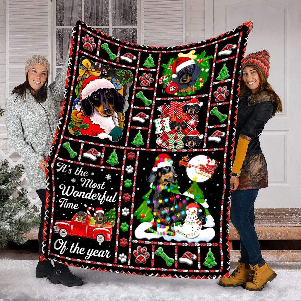 Dachshund Happy Christmas Fleece Blanket
