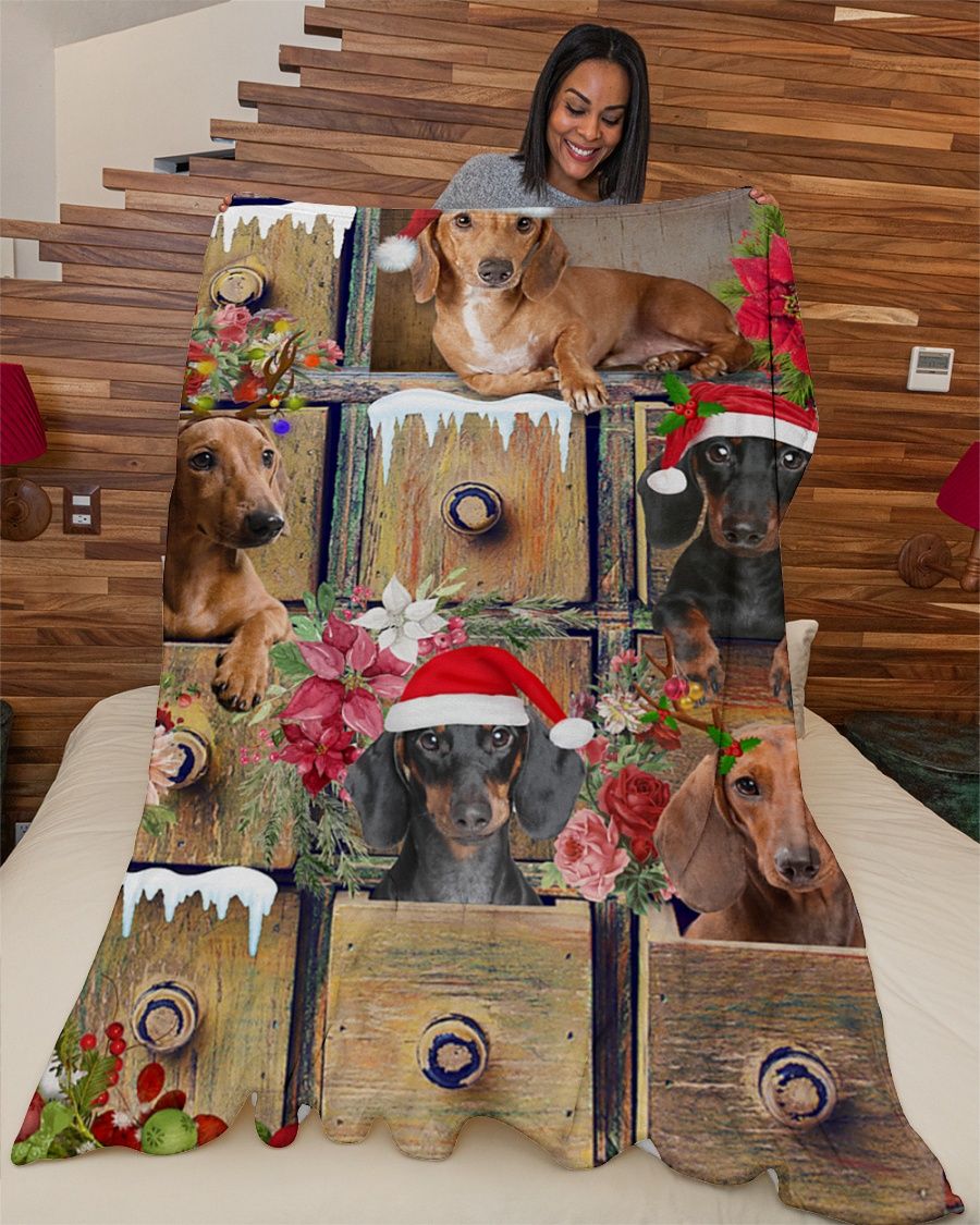 Dachshund Hello Christmas Fleece Blanket