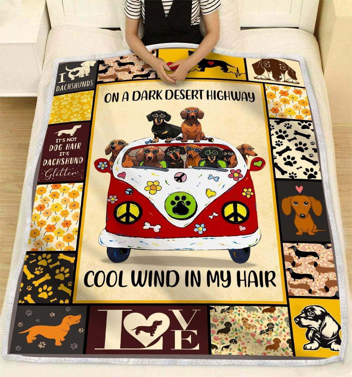 Dachshund Hippie Sherpa Fleece Blanket