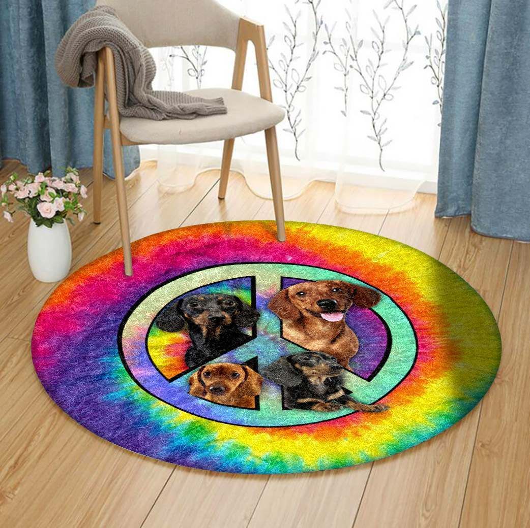 Dachshund Hippie Round Carpet