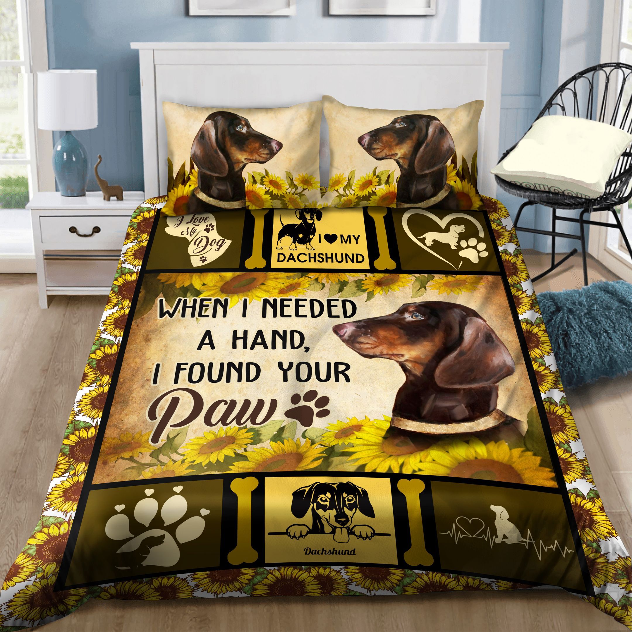 Dachshund I Found Your Paw Sunflower Bedding Set