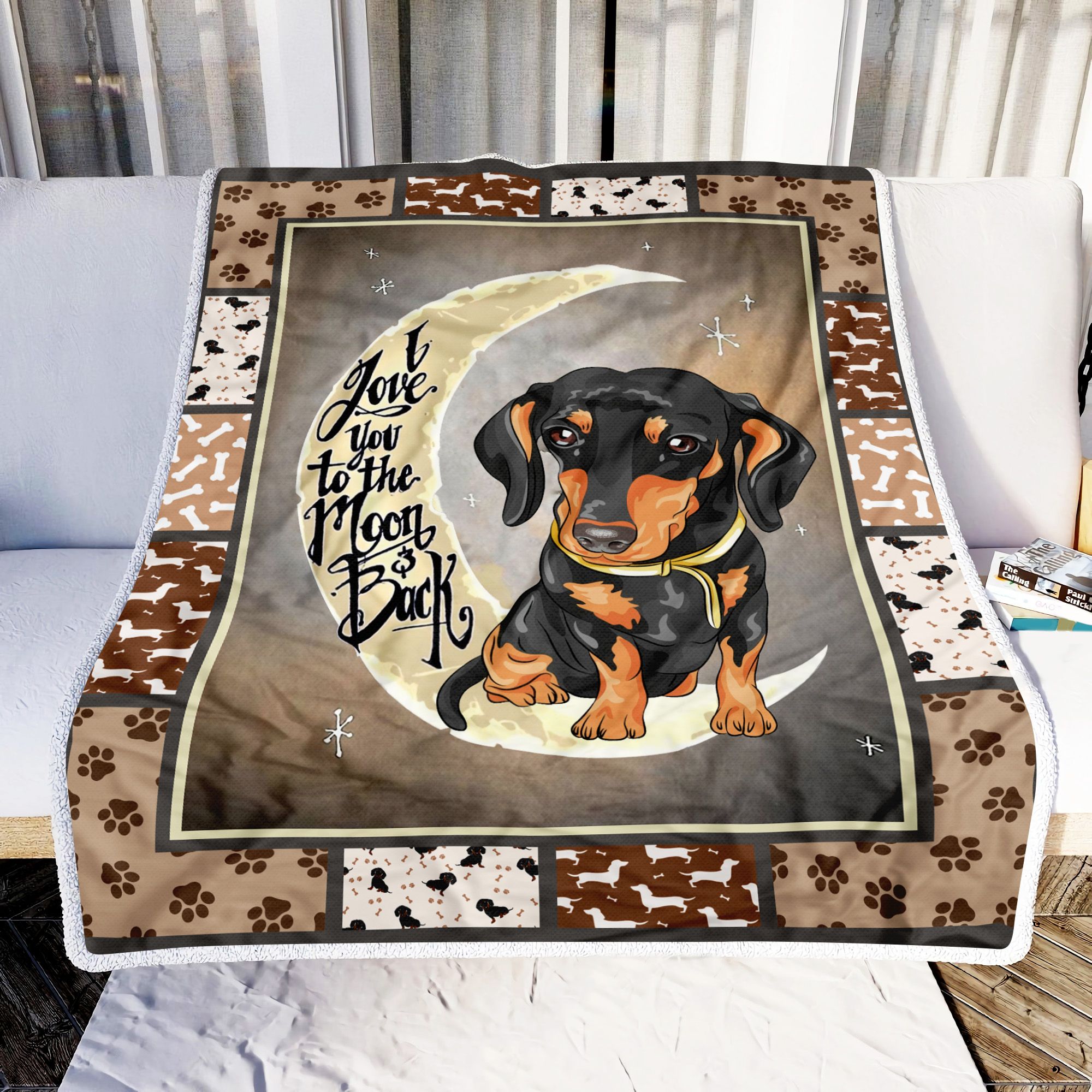 Dachshund I Love You To The Moon And Back Fleece Blanket