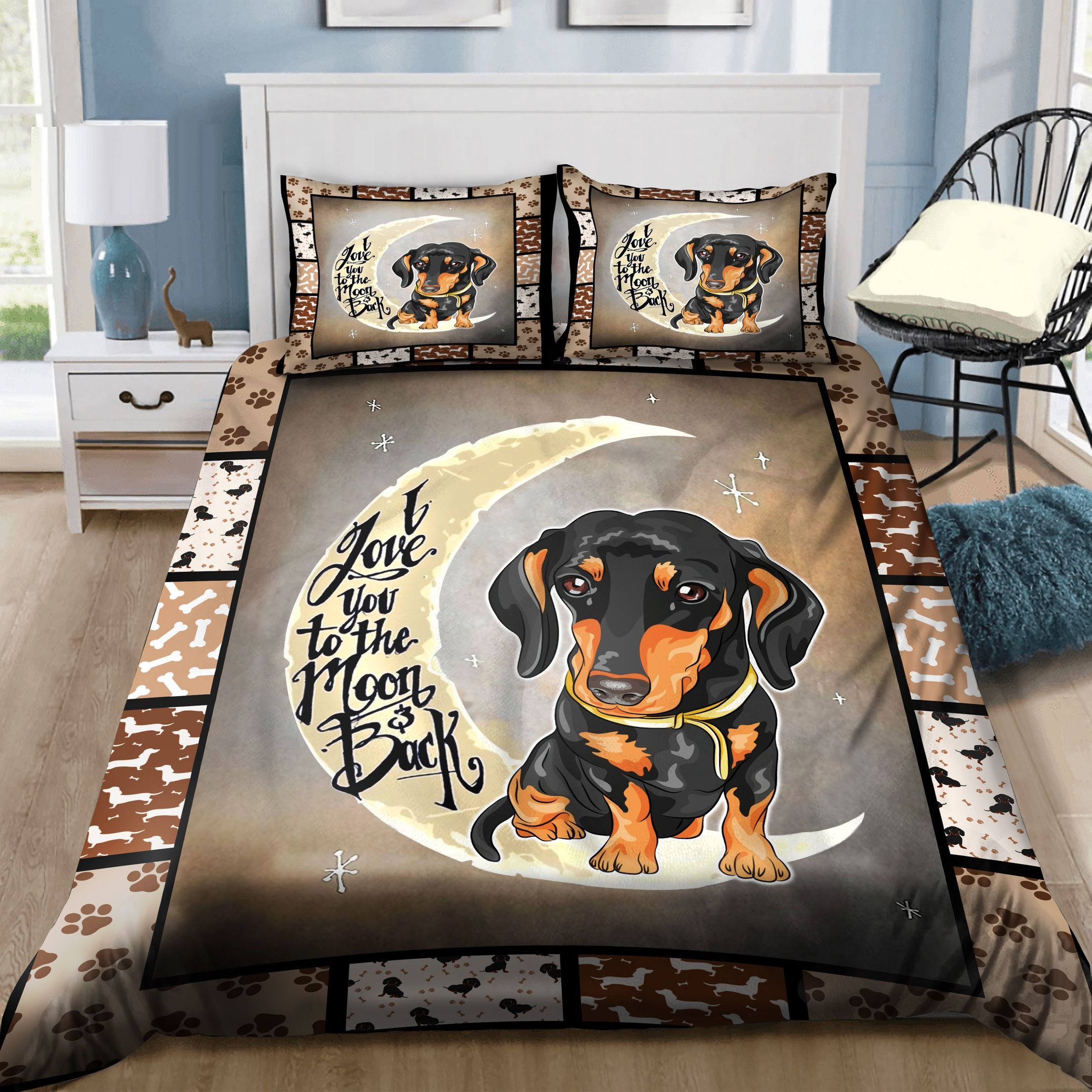 Dachshund I Love You To The Moon And Back Bedding Set
