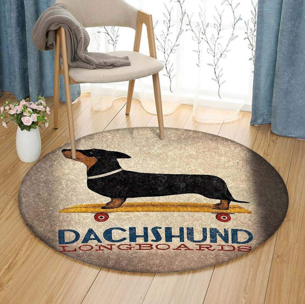 Dachshund Longboards Round Carpet